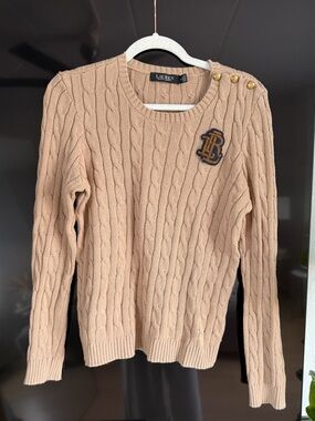Lauren Ralph Lauren Cable Knit Cotton Sweater Tan Size M